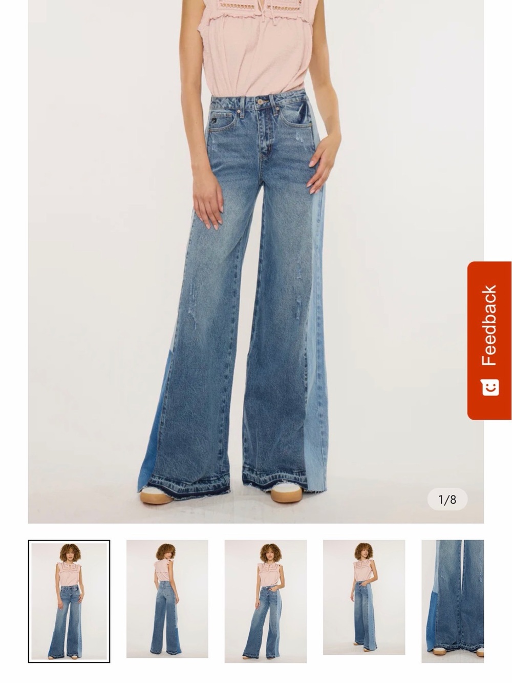 KanCan Two-Tone Blue Wide Leg Flare Jeans - Picture 8 of 8